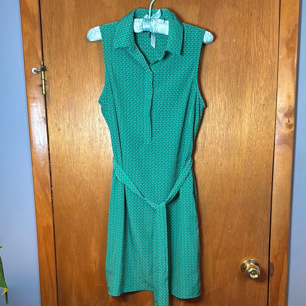 Banana Republic Green Pleated Polo Collar Mini Dress